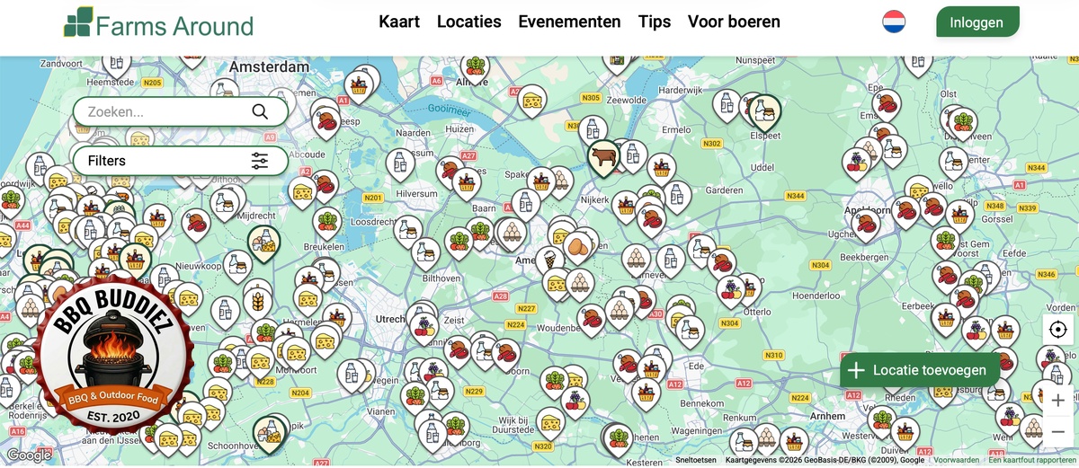 Interactieve kaart van FarmsAround.com met lokale boerderijwinkels